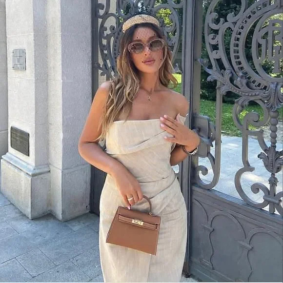 ZARA ASYMMETRICAL SLIP DRESS Linen Beige Taupe Midi